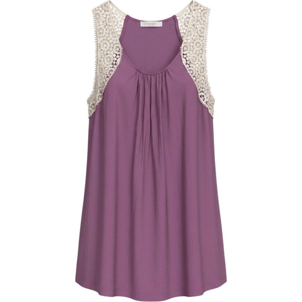 Entro Purple Crochet Lace Trim Sleeveless Sharkbite Ruffle Hem Boho Top Small